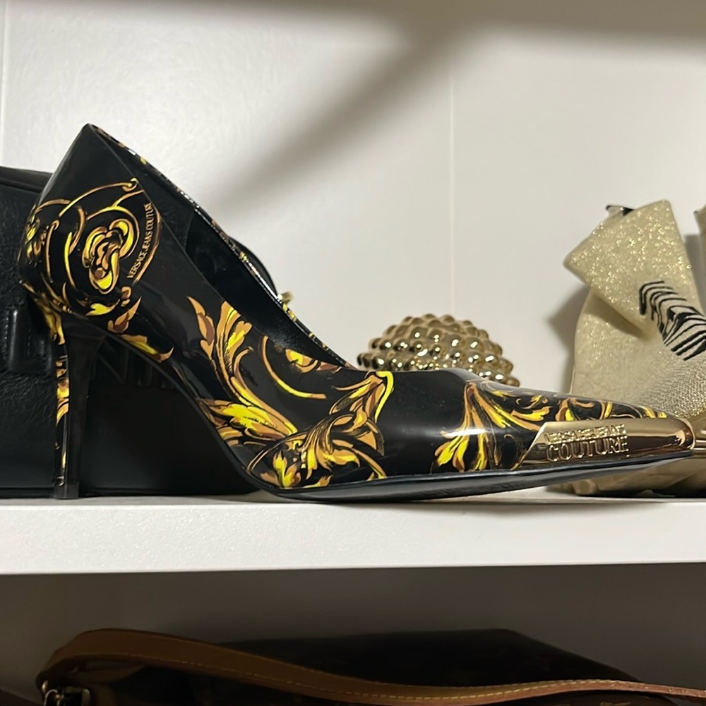 Versace Jeans Couture Black and Gold Heels